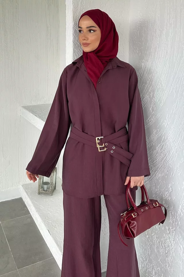 Bel Çift Kemerli Tunik Pantolon Tesettür İkili Takım - 2