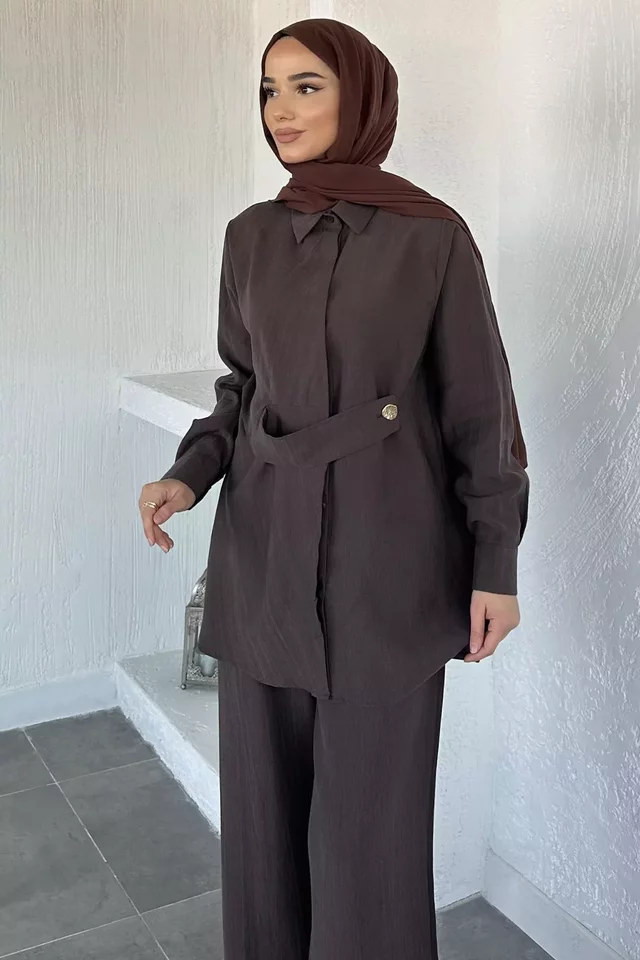 Bel Detaylı Tesettür Tunik Pantolon İkili Takım - 2