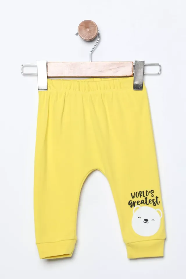 Bel Lastikli Baskılı Erkek Bebek Pijama Altı Sarı