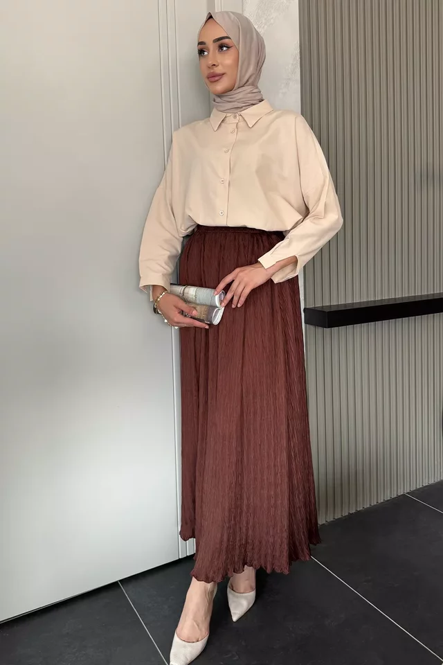 Bel Lastikli Kendinden Desenli Tesettür Etek(s,m,l,xl Uyumludur) - 2