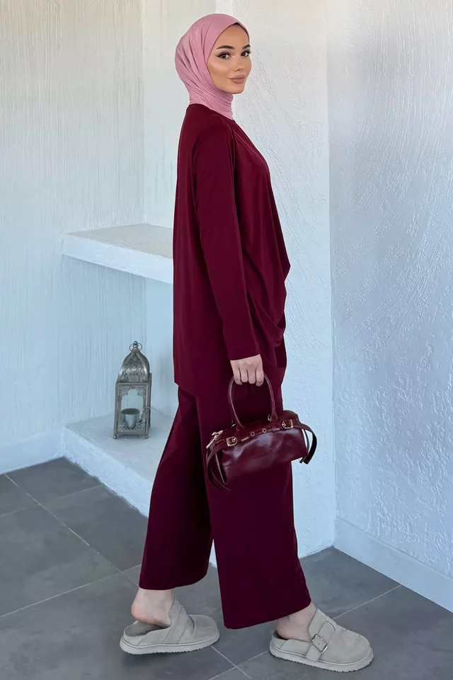 Bel Lastikli Pantolon Gold Tokalı Tunik Tesettür İkili Takım