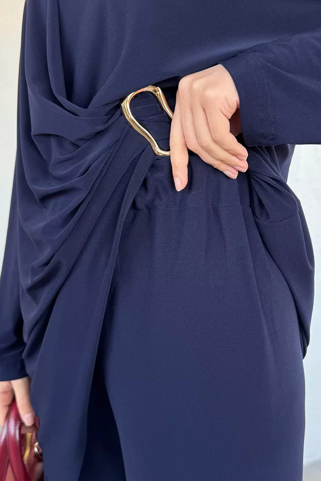 Bel Lastikli Pantolon Gold Tokalı Tunik Tesettür İkili Takım - 2
