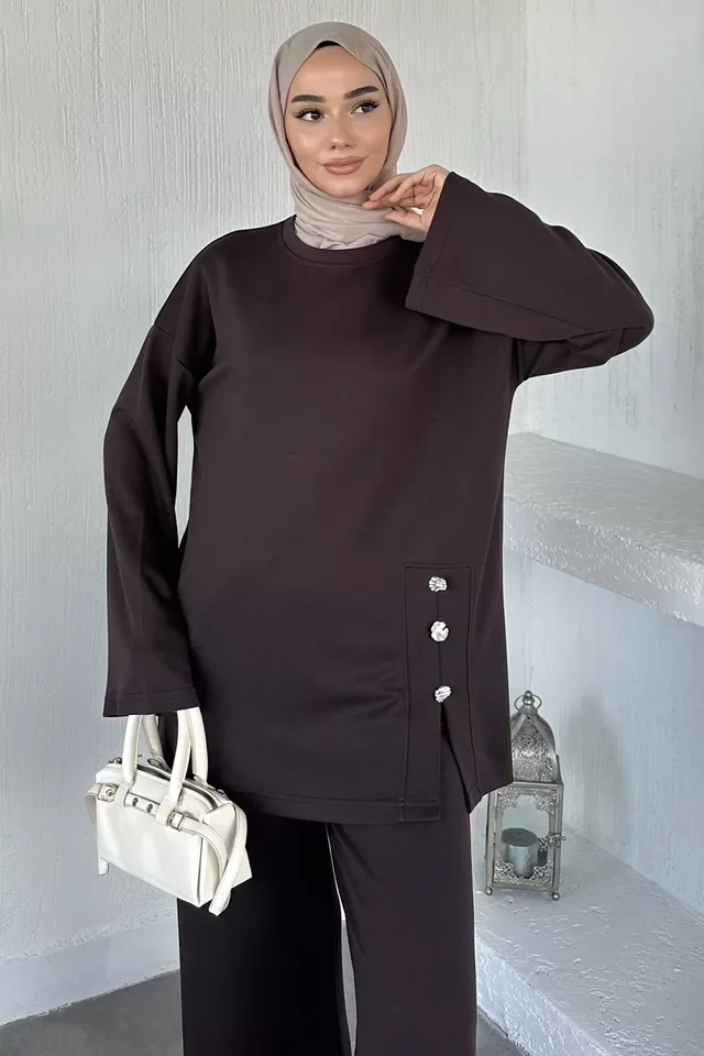 Bel Lastikli Pantolon Tunik Tesettür İkili Takım - 1