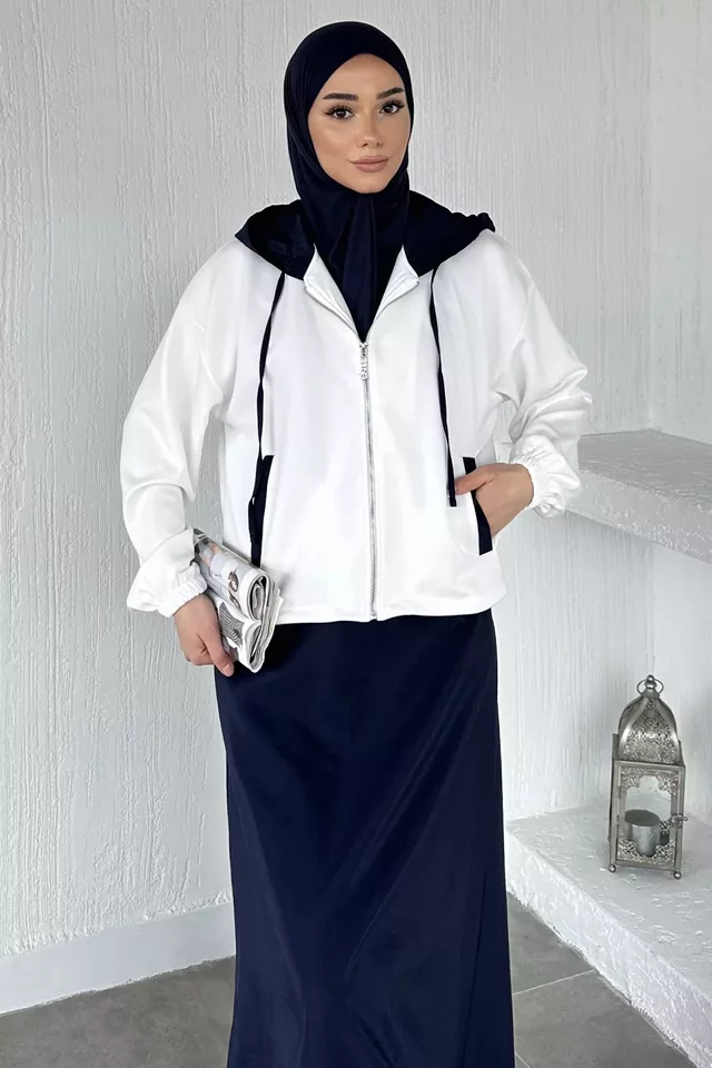 Bel Lastikli Sıfır Kollu Elbise Fermuarlı Sweat Tesettür İkili Takım