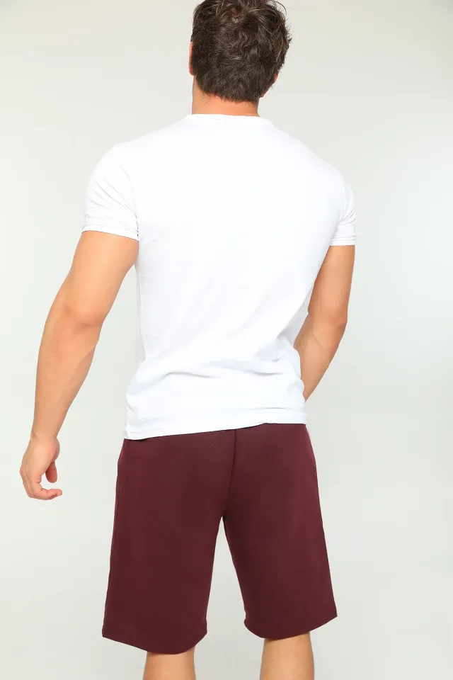 Erkek Likralı V Yaka Basic T-shirt Şort İkili Takım Beyaz