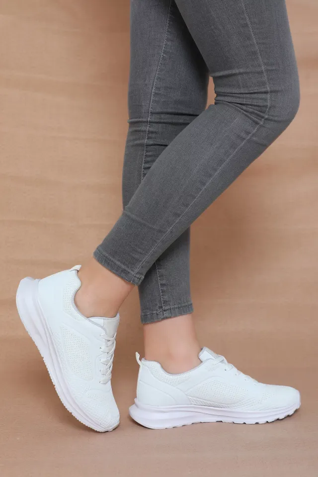 Kadın Bağcıklı Rahat Taban Günlük Spor Ayakkabı Beyaz