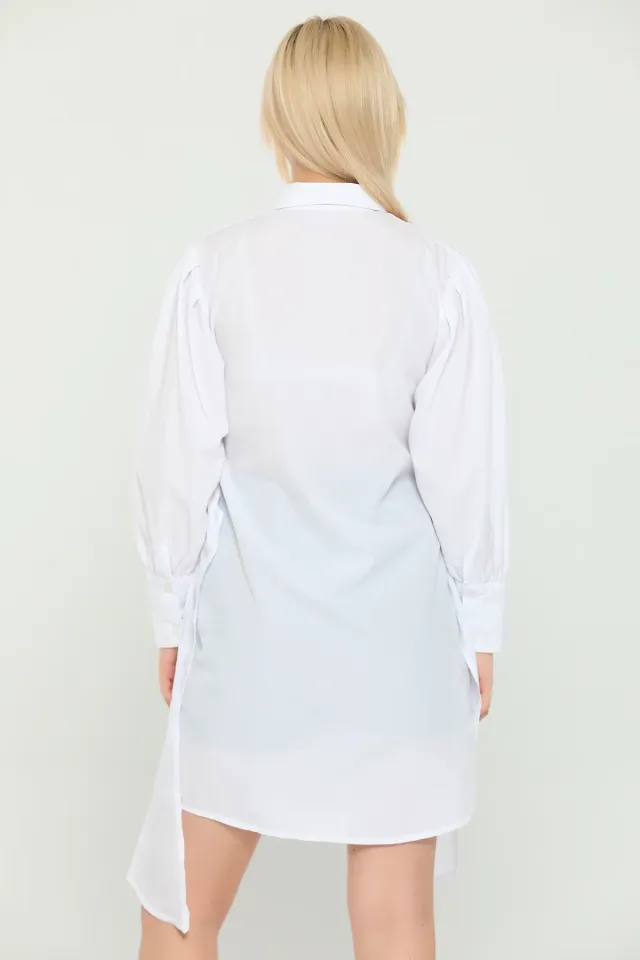Kadın Balon Kol Geniş Manşetli Gömlek Tunik Beyaz