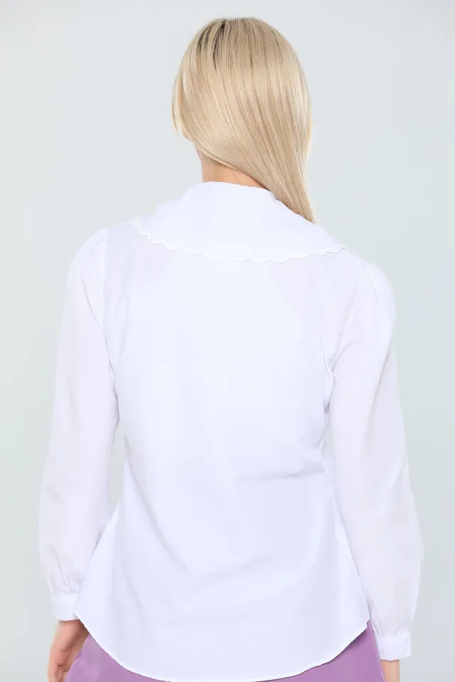 Kadın Bebe Yaka İşlemeli Gömlek Beyaz