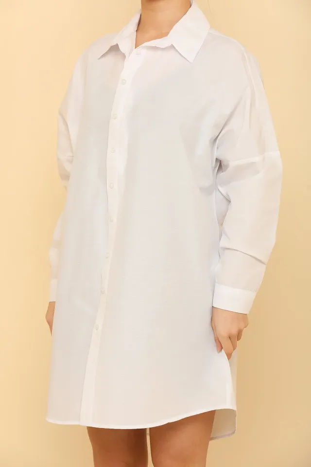 Kadın Oversize Basic Gömlek Tunik Beyaz