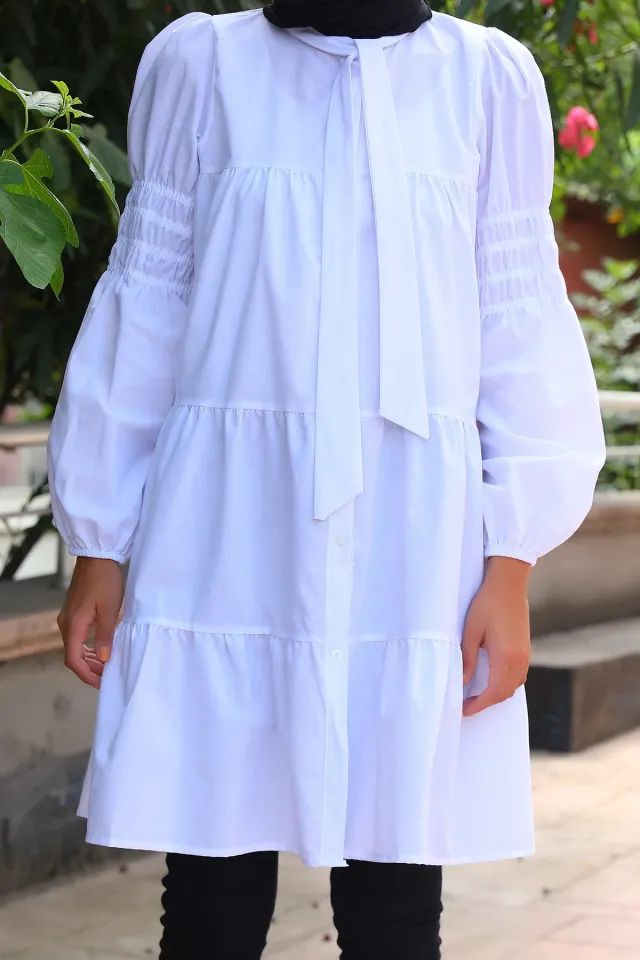 Kadın Modest Tesettür Gömlek Tunik Beyaz