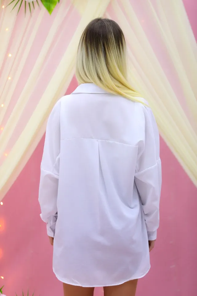Kadın Oversıze Uzun Basic Gömlek Beyaz