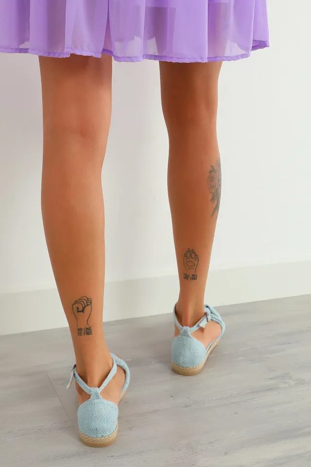 Bilek Kemerli Kadın Hasır Sandalet Mavi