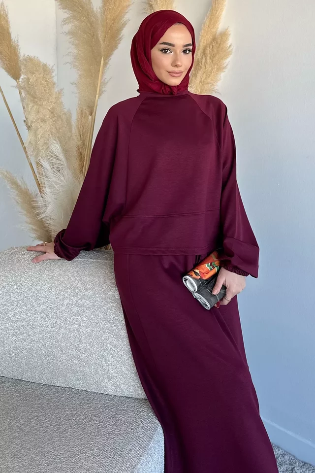 Bisiklet Yaka Bluz Bel Lastikli Etek Tesettür İkili Takım - 2