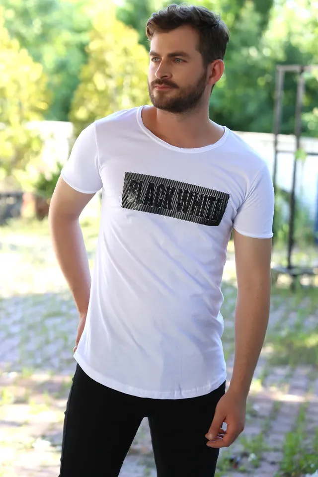 Bisiklet Yaka Erkek T-shirt Beyaz
