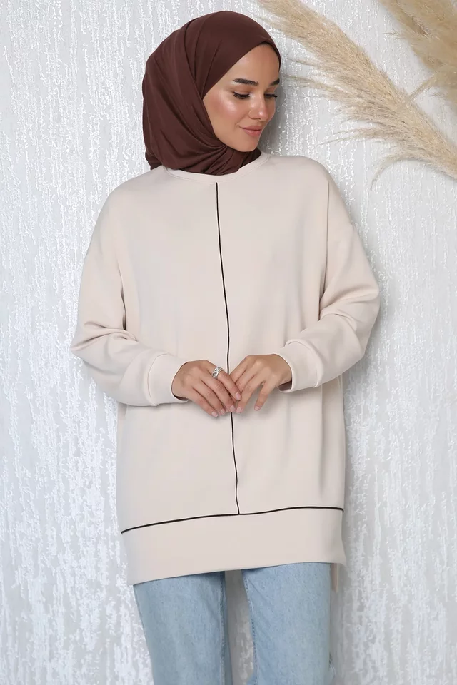 Bisiklet Yaka Ön Ara Biyeli Tesettür Tunik