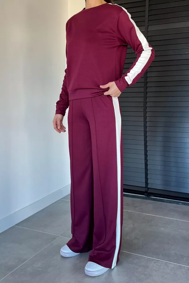 Bisiklet Yaka Şeritli Sweat Çimalı Pantolon İkili Takım - 1