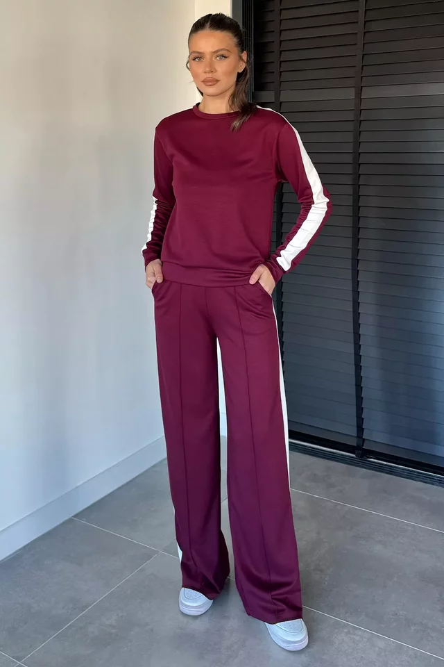 Bisiklet Yaka Şeritli Sweat Çimalı Pantolon İkili Takım - 2