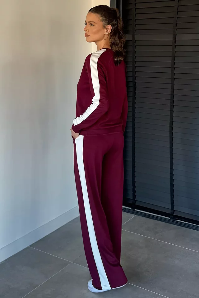 Bisiklet Yaka Şeritli Sweat Çimalı Pantolon İkili Takım