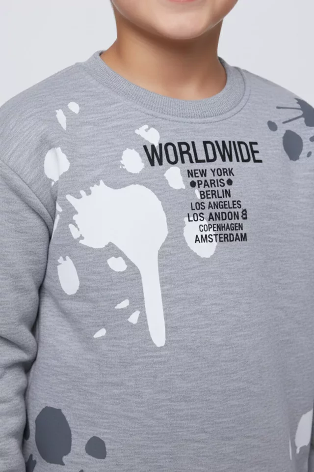 Bisiklet Yaka Üç İplik Şardonlu Baskılı Erkek Çocuk Sweatshirt - 2