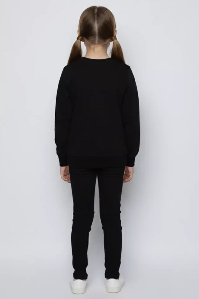 Bisiklet Yaka Üç İplik Şardonlu Baskılı Kız Çocuk Sweatshirt - 2