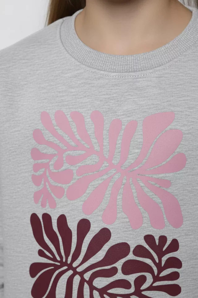 Bisiklet Yaka Üç İplik Şardonlu Baskılı Sweatshirt - 2