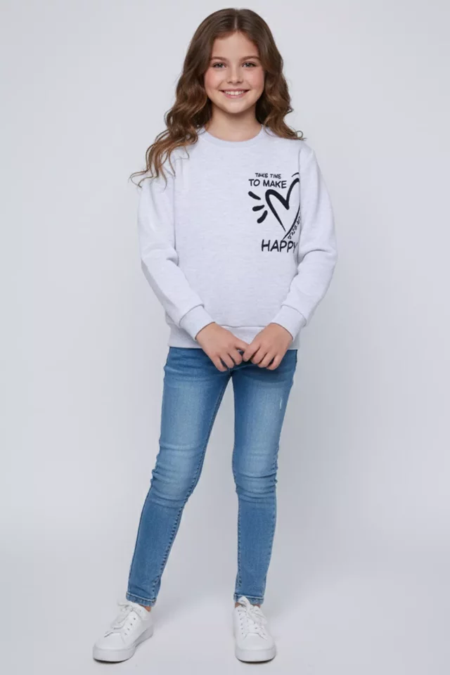Bisiklet Yaka Üç İplik Şardonlu Kız Çocuk Sweatshirt - 1