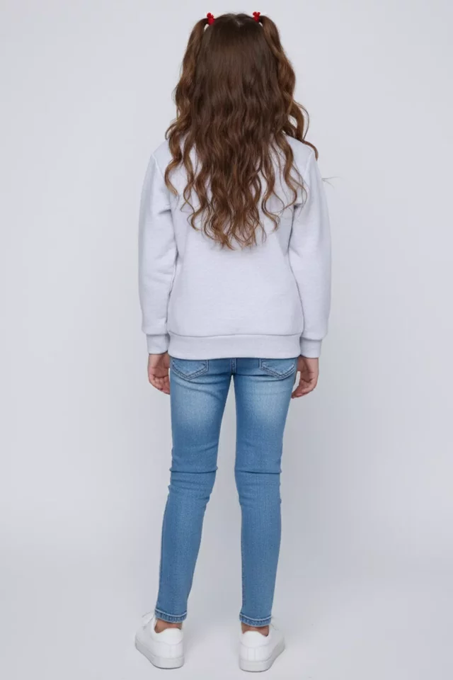 Bisiklet Yaka Üç İplik Şardonlu Kız Çocuk Sweatshirt - 2