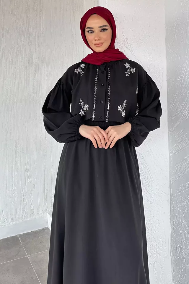 Boncuk İşlemeli Gömlek Etek Tesettür İkili Takım