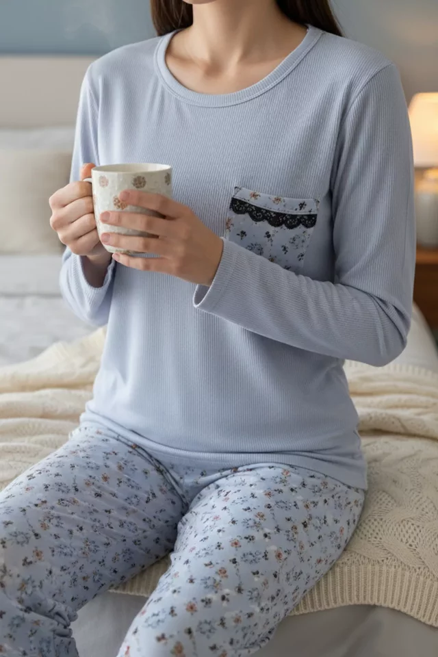 Boyraz Kadın Desenli İnterlok Pijama Takımı - 2