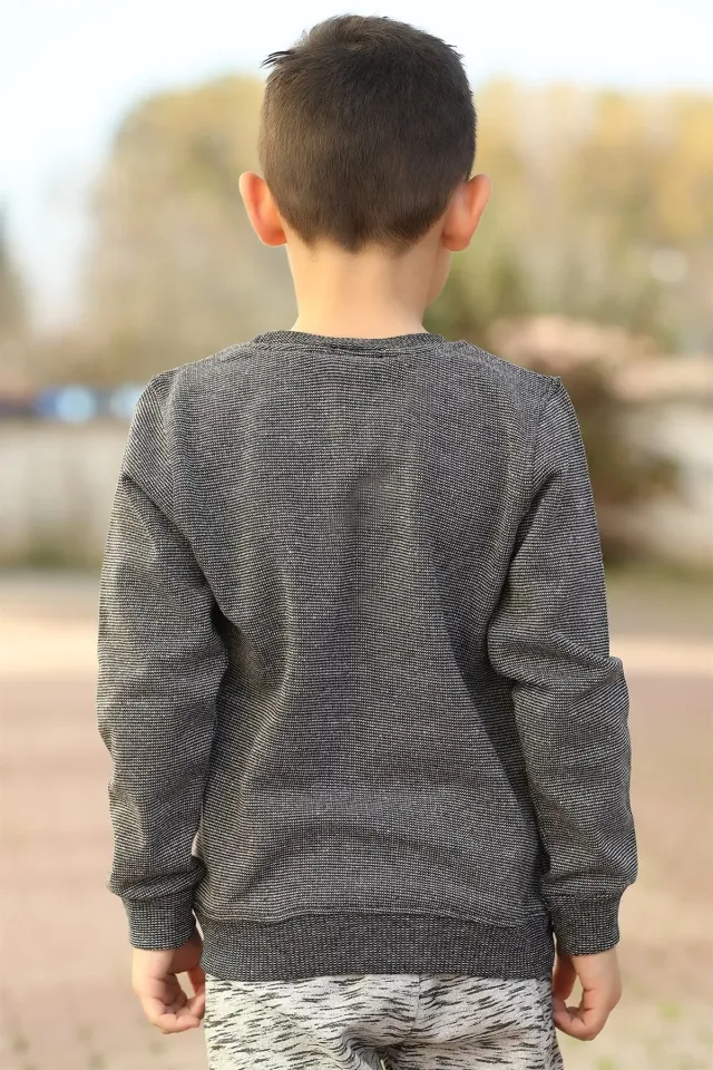 Deri Detaylı Erkek Çocuk Sweatshirt Gri
