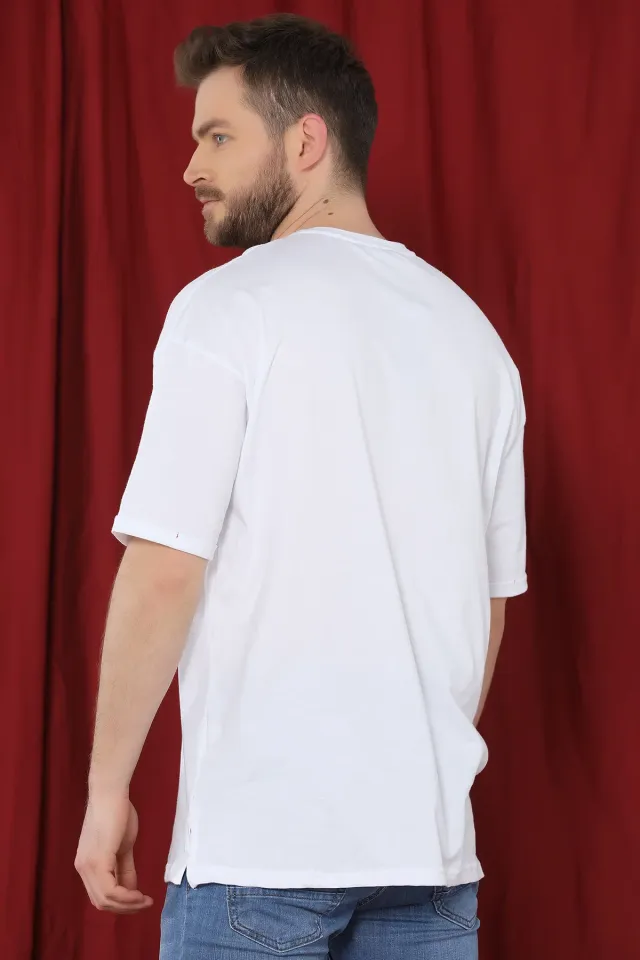 Cep Çizgili Erkek T-shirt Beyaz