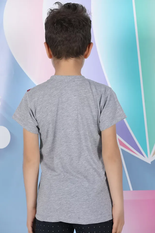 Cepli Şerit Detaylı Erkek Çocuk T-shirt Gri