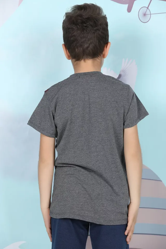 Cepli Şerit Detaylı Erkek Çocuk T-shirt Antrasit