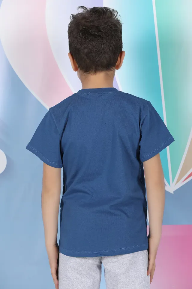 Cepli Şerit Detaylı Erkek Çocuk T-shirt İndigo