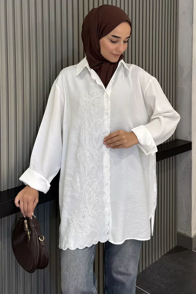 Çiçek Nakışlı Tesettür Gömlek - 2