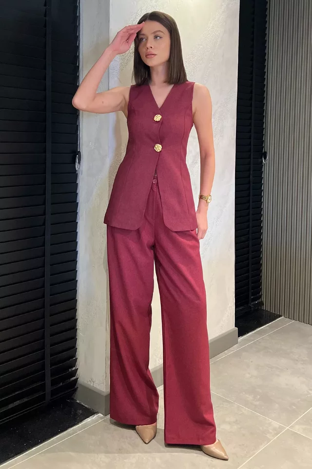 Çift Düğmeli Yelek Pantolon İkili Takım - 1