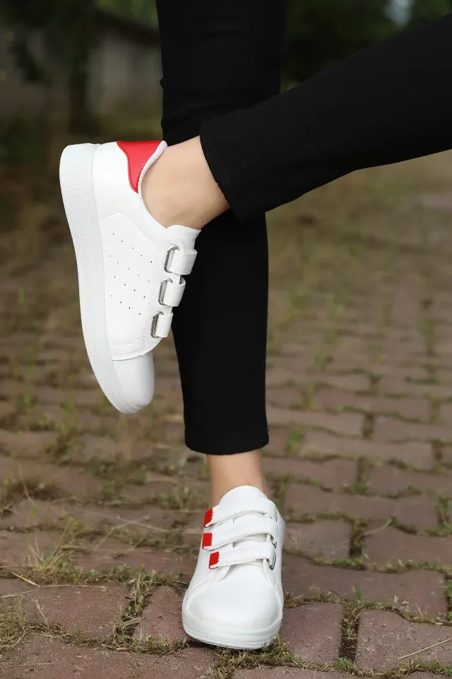 Cırtlı Kadın Spor Ayakkabı Beyazkırmızı