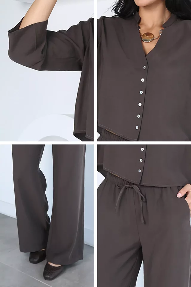 Crop Gömlek Pantolon İkili Takım