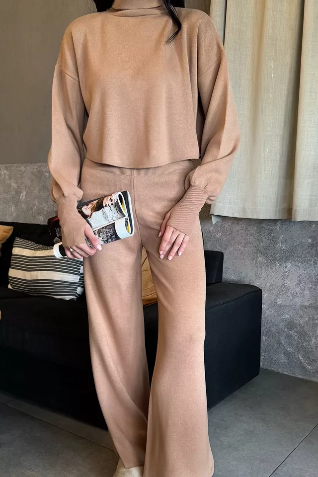 Crop Kazak Pantolon Triko İkili Takım