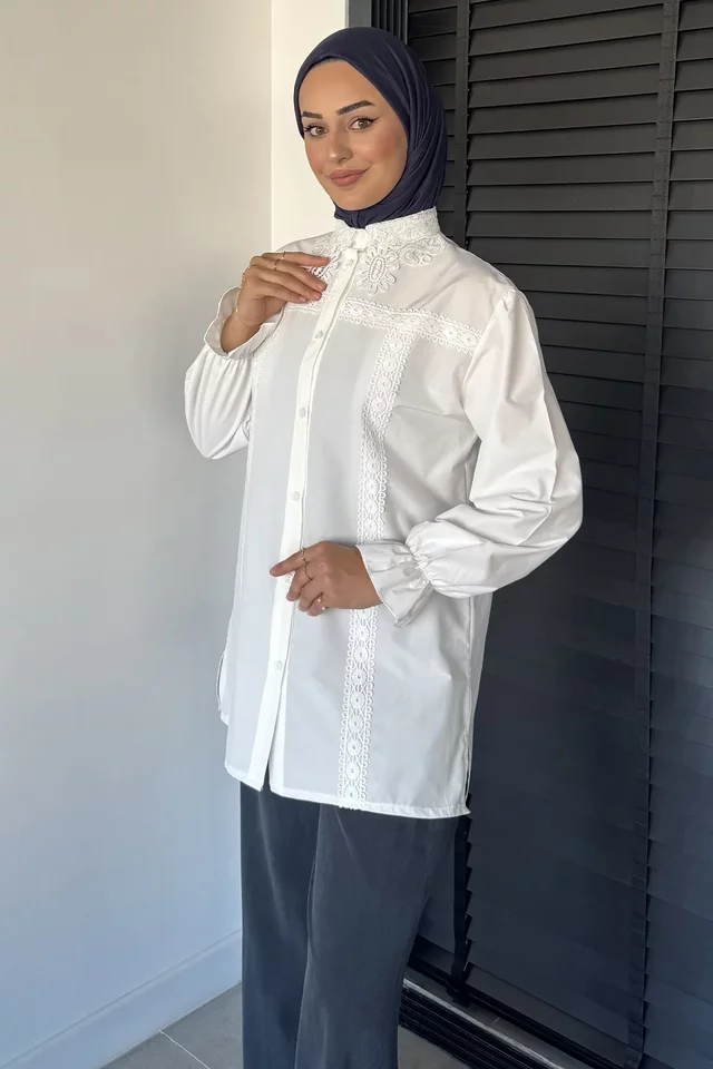 Dantel Yakalı Tesettür Gömlek - 2