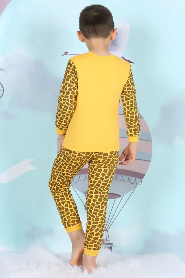 Desenli Erkek Çocuk Pijama Takımı Hardal