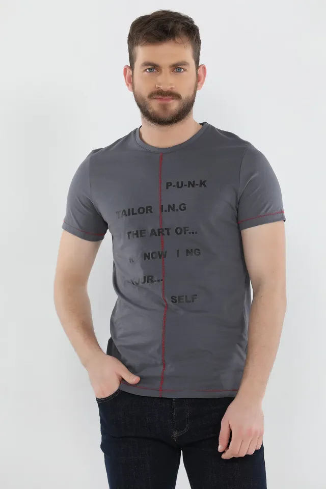 Desenli Erkek T-shirt Füme