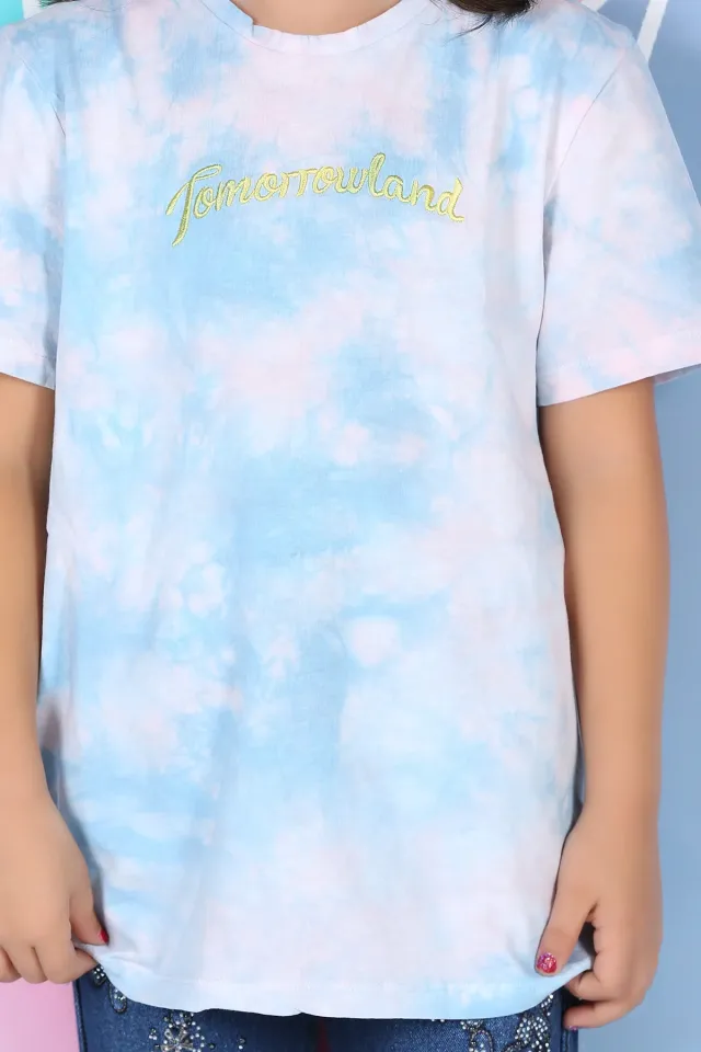 Kız Çocuk Desenli T-shirt Mavi