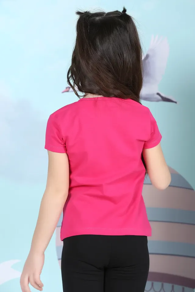 Kız Çocuk Desenli T-shirt Fuşya