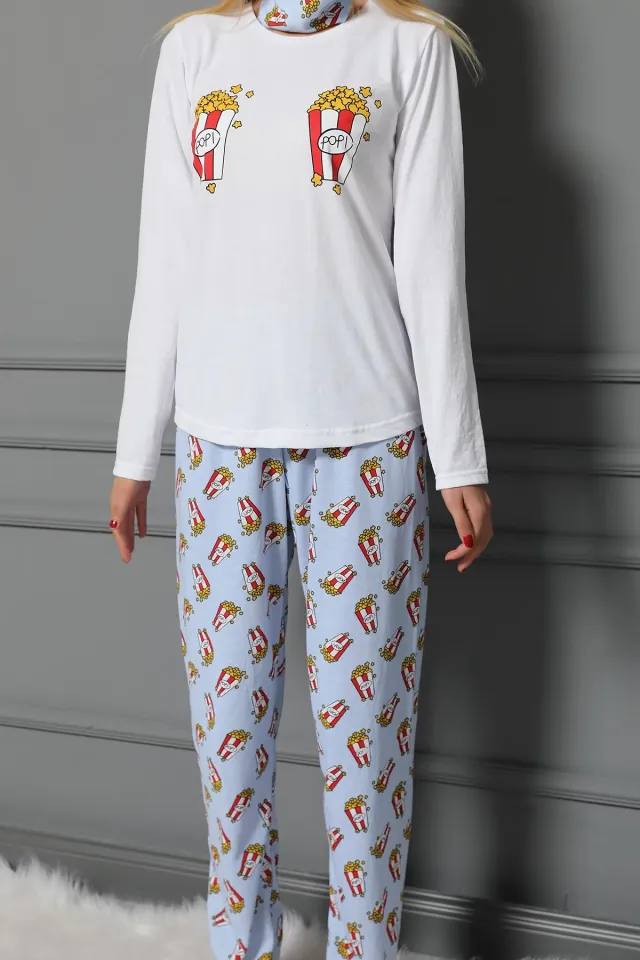 Desenli Pijama Takımı Beyaz