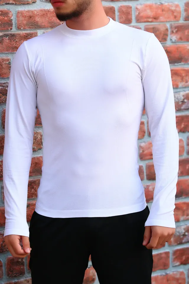 Desenli Uzun Kollu Erkek Spor Basic Body Beyaz