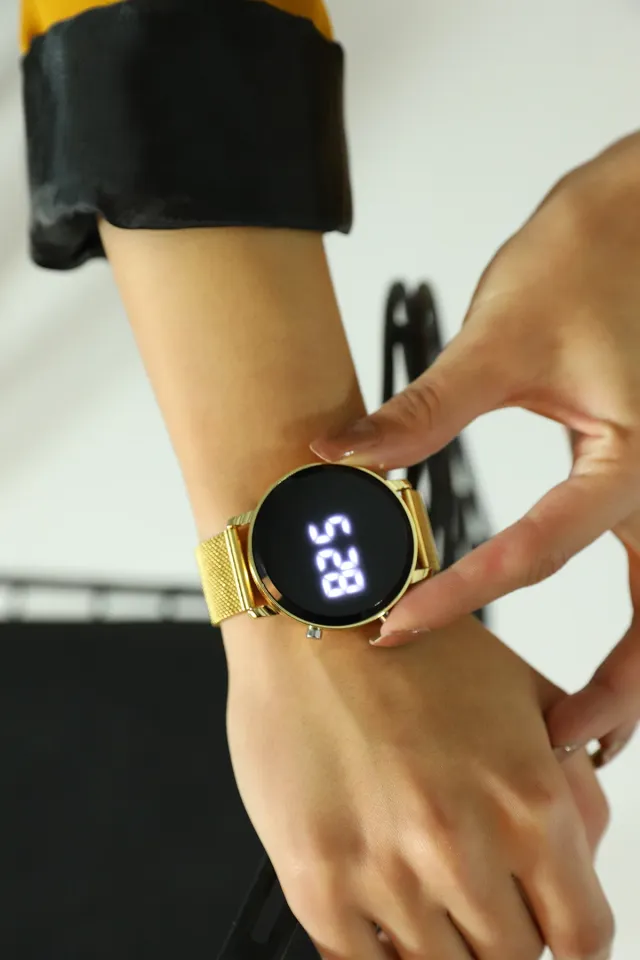Dijital Hasır Mıknatıslı Unisex Kol Saati Gold