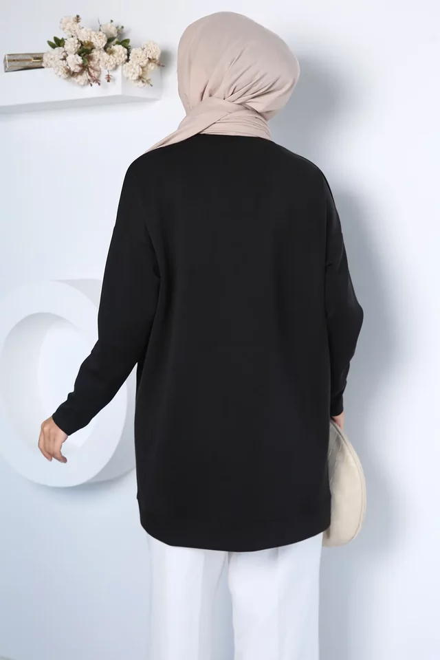 Dikiş Detaylı Bisiklet Yaka Tesettür Tunik