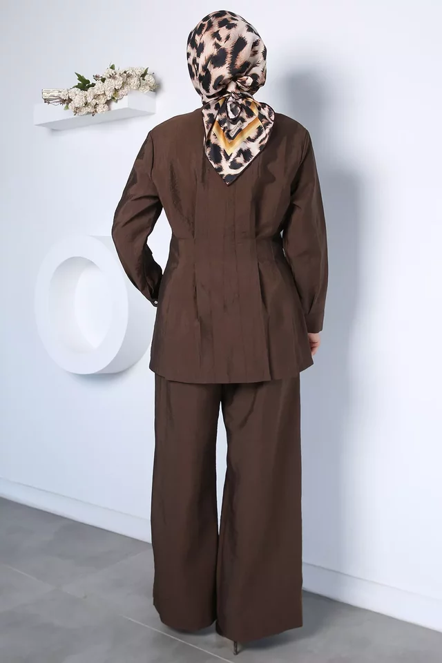Düğme Detaylı Ceket Pantolon Tesettür İkili Takım