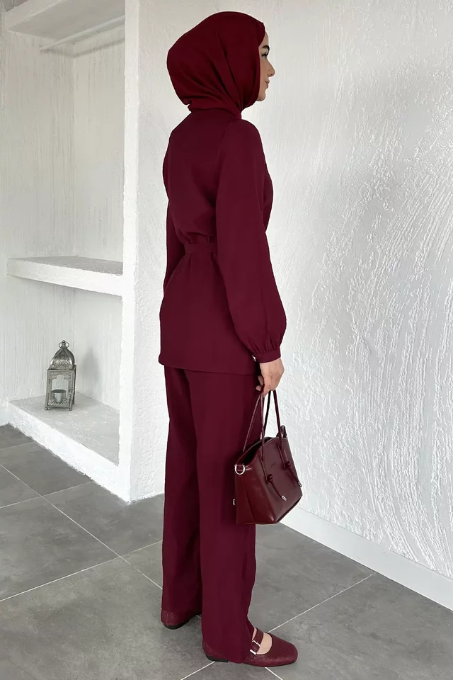 Düğmeli Bluz Pantolon Tesettür İkili Takım
